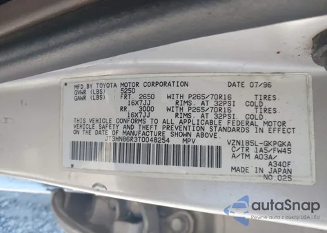 1996 Toyota 4Runner Sr5 из США, поврежденный, VIN JT3HN86R3T0048254